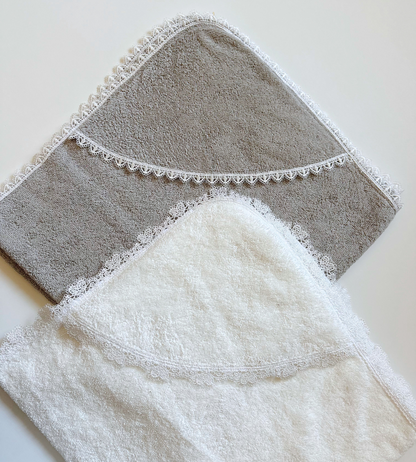 Grey Lace Hooded Bath Towel