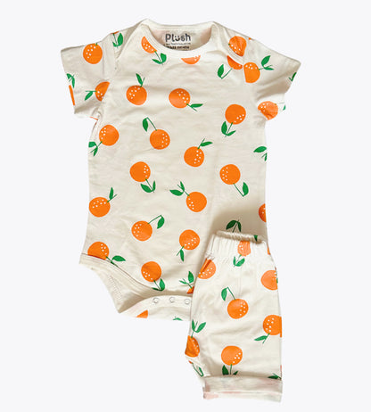 Orange print Short sleeve bodysuit set