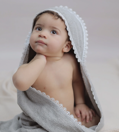 Grey Lace Hooded Bath Towel