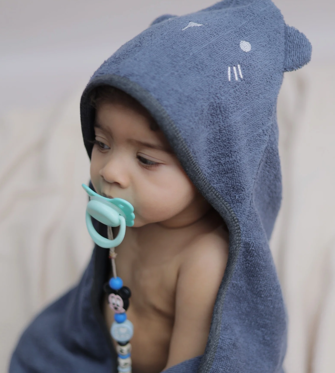 Charcoal Blue Bunny Hooded Bath Towel